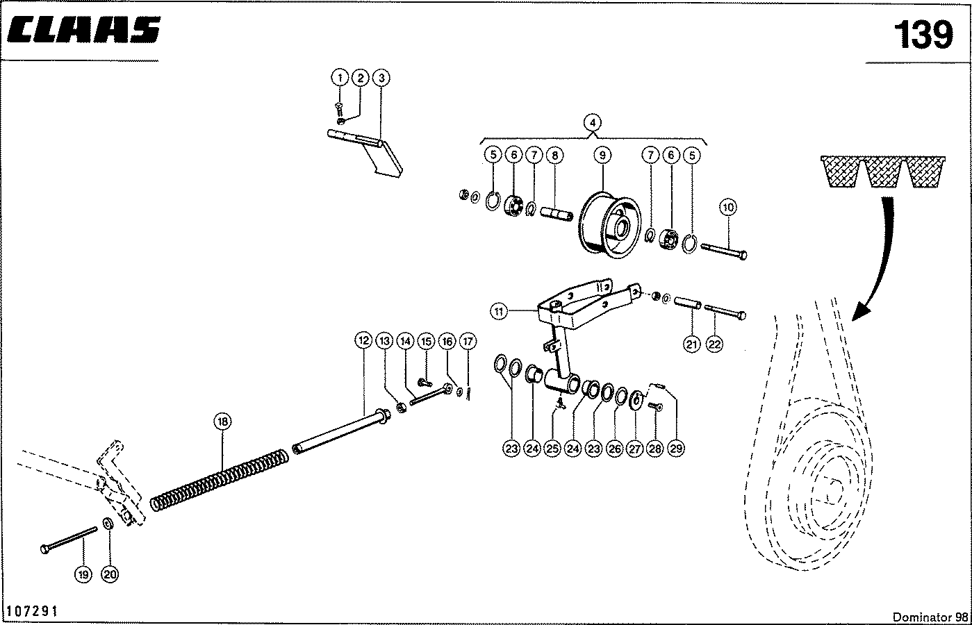 DOMINATOR - SPANNUNG FUER DRESCHWERKANTRIEB, 3-RILL
