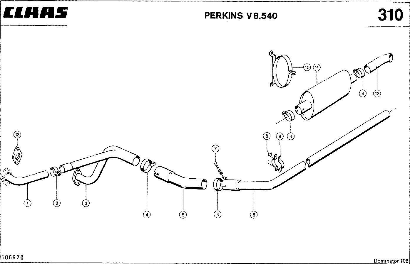 DOMINATOR - PERKINS V8.540; СИСТЕМА ВЫПУСКА