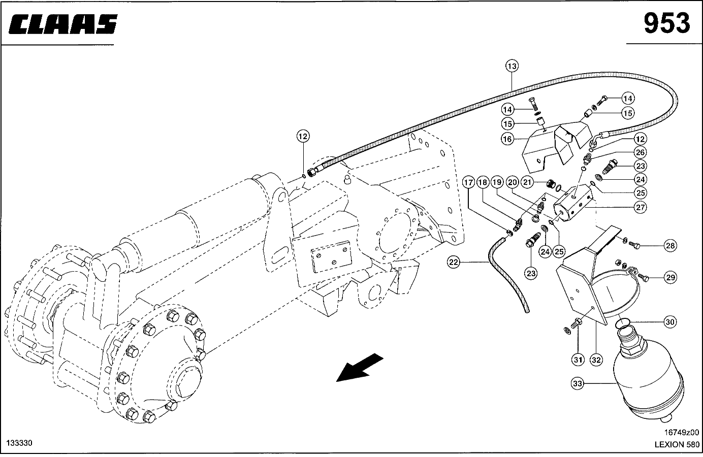 LEXION - HYDRAULIKLTG., SPANNUNG DER GUMMIRAUPE
